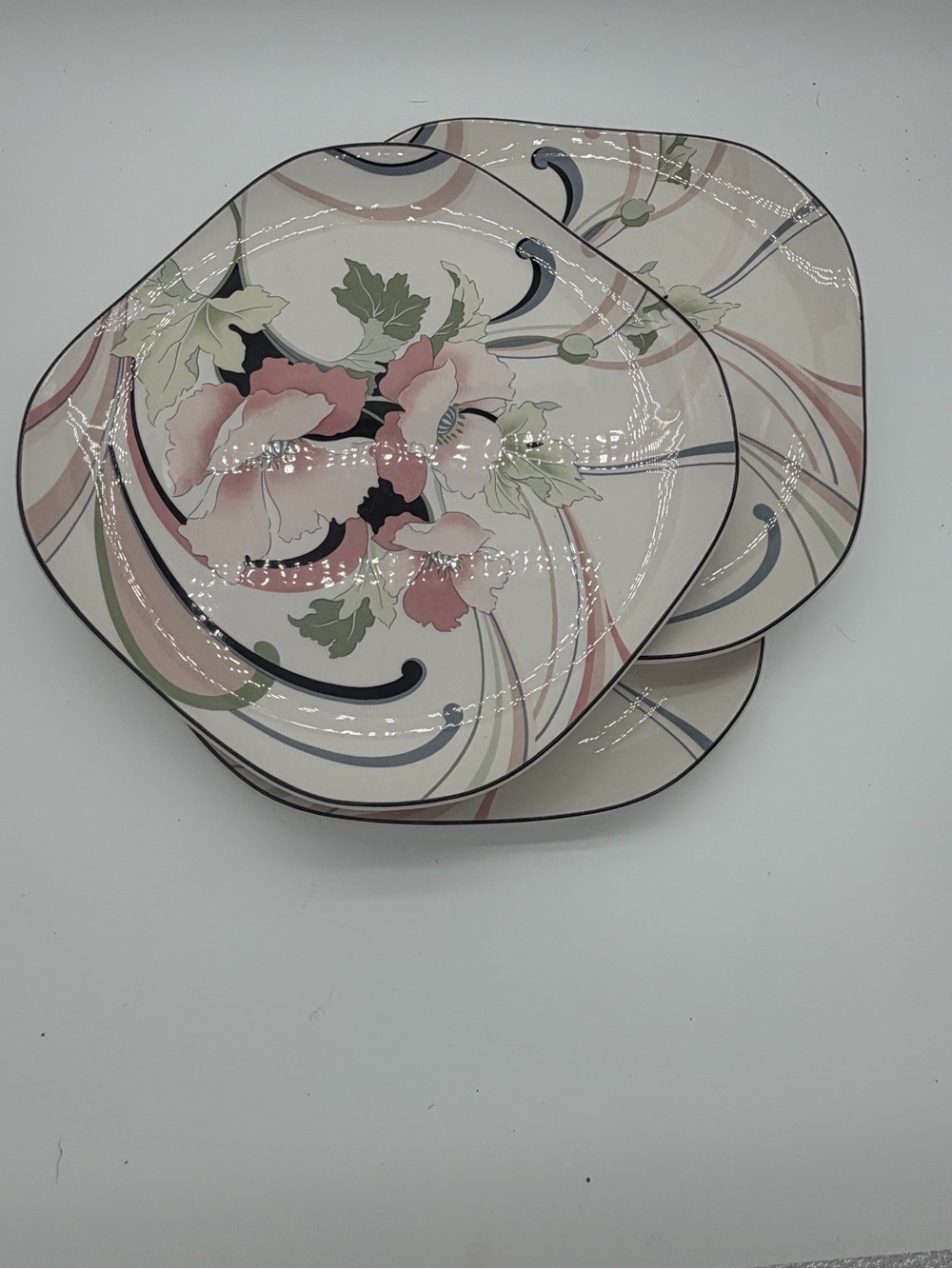Sango Pink, Green and Navy Floral Ceramic Plates set